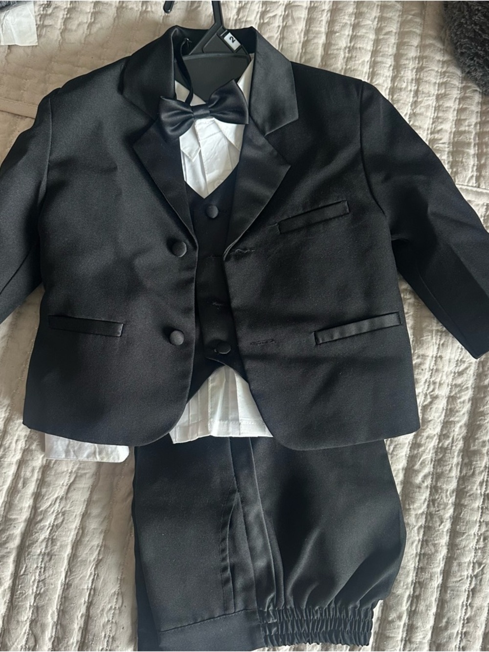 Boys Black Tuxedo Matching Set with Bow Tie - Classic Formal Wear
